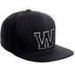 Classic Snapback Hat Custom A to Z Initial Raised Letters, Black Cap White Black