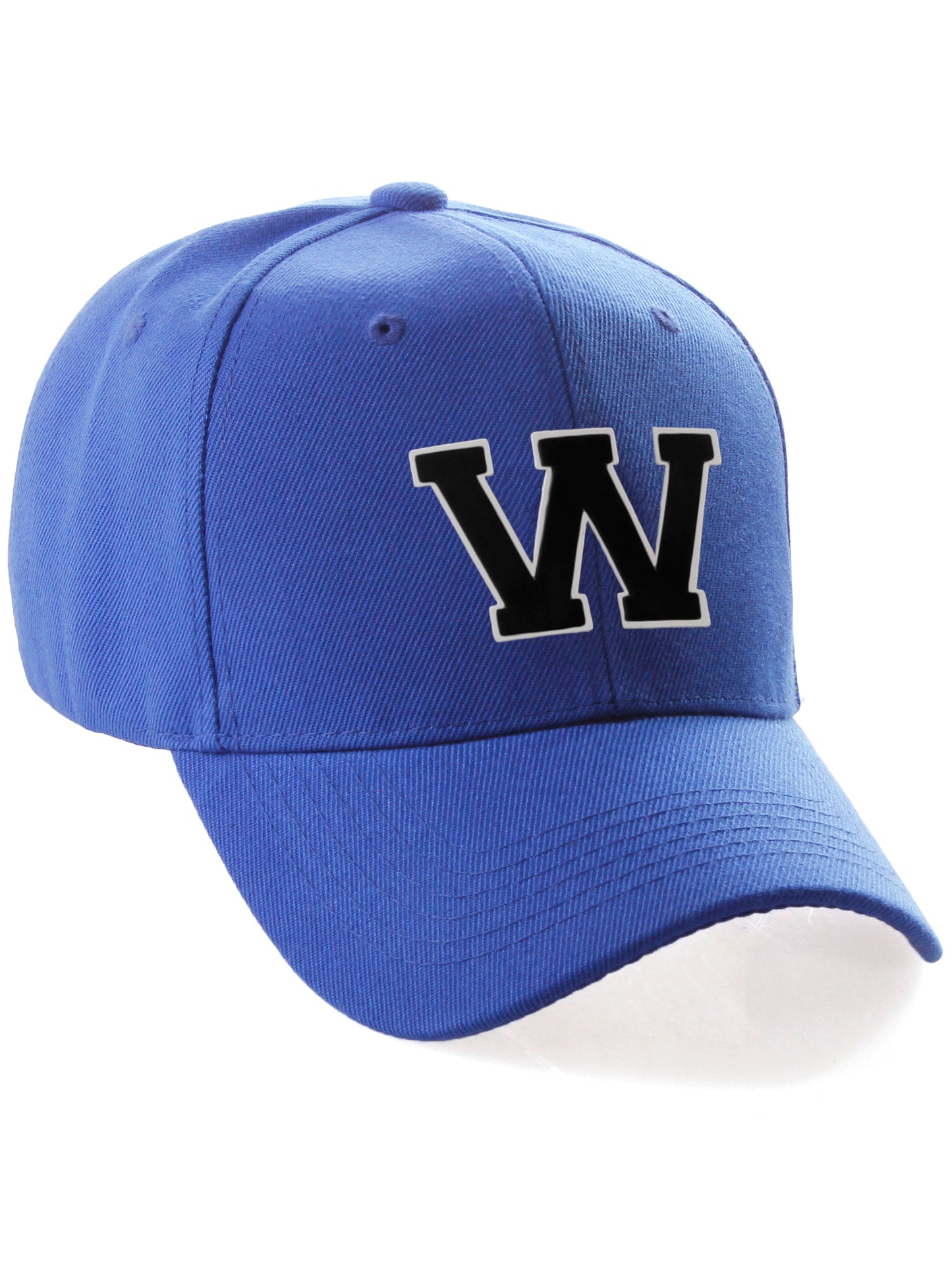 Classic Baseball Hat Custom A to Z Initial Team Letter, Blue Cap White Black