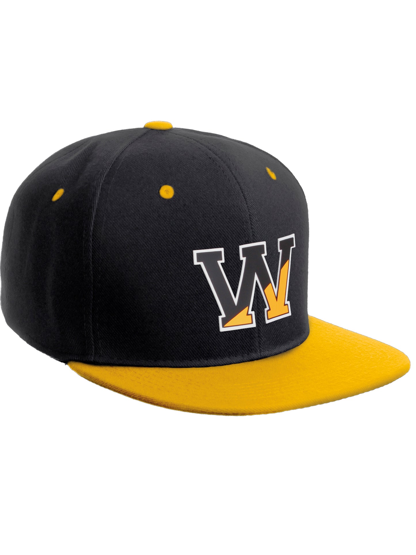 Daxton Classic Snapback Initial Numbers Letters Flat Bill Visor Black Yellow Cap