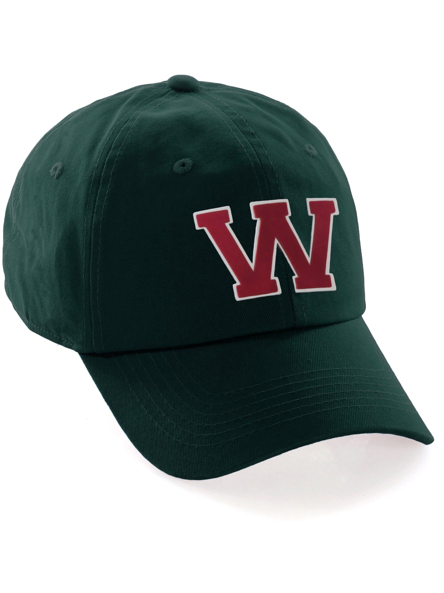 Custom Hat A to Z Initial Letters Classic Baseball Cap, Dk Green Hat White Red