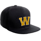 Classic Snapback Hat Custom A to Z Initial Raised Letters, Black Cap White Gold
