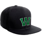 Classic Snapback Hat Custom A to Z Initial Raised Letters, Black Cap White Green