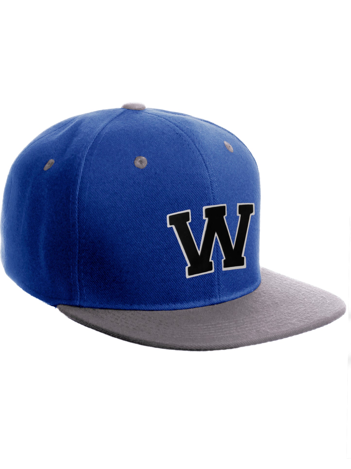 Classic Snapback Hat Custom A to Z Initial Letters, Royal Grey Cap Whte Black