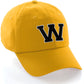 I&W Hatgear Customized Letter Initial Baseball Hat A to Z Team Colors, Gold Cap White Black