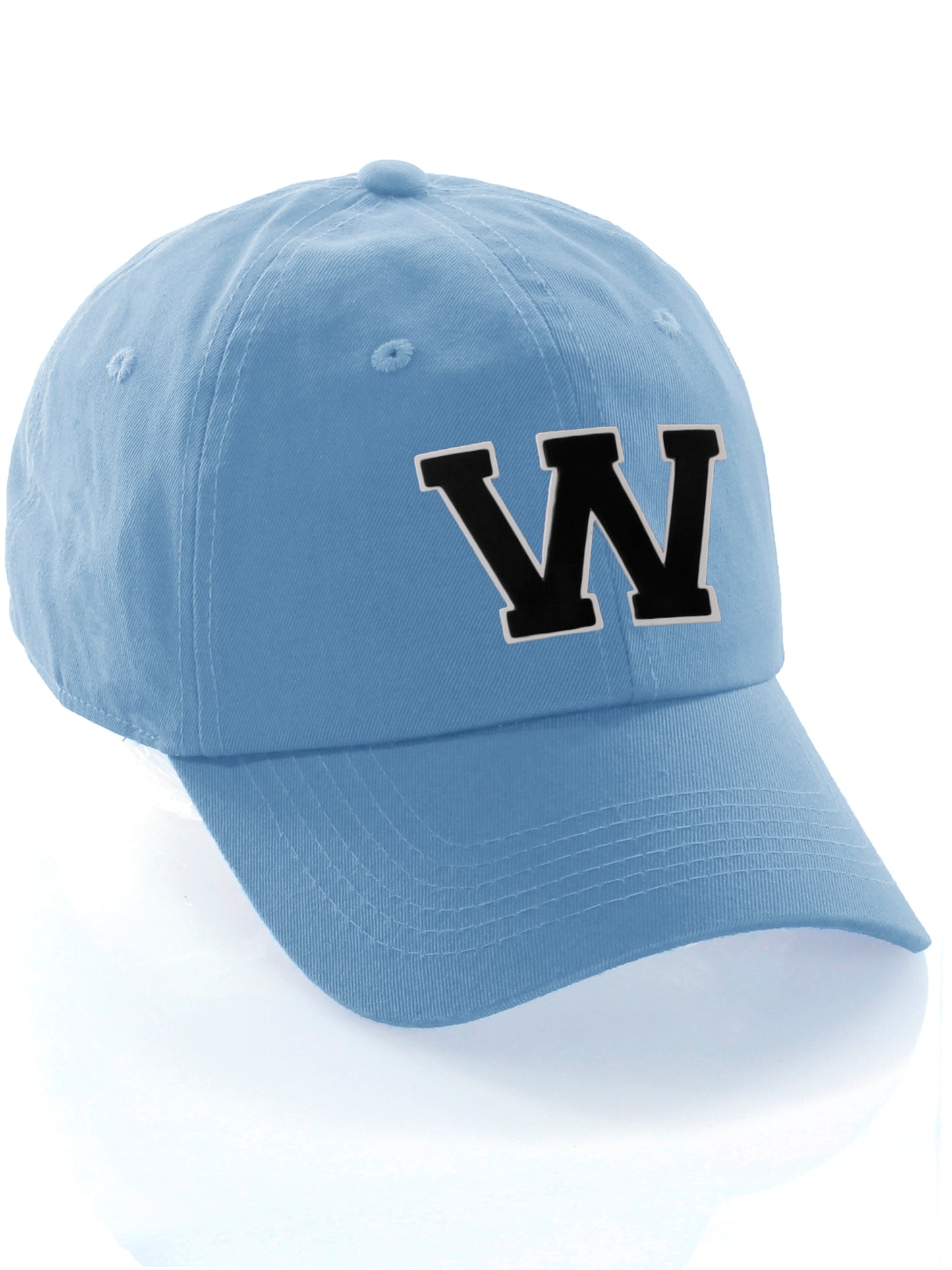 Customized Letter Initial Baseball Hat A to Z Team Colors, Sky Cap White Black