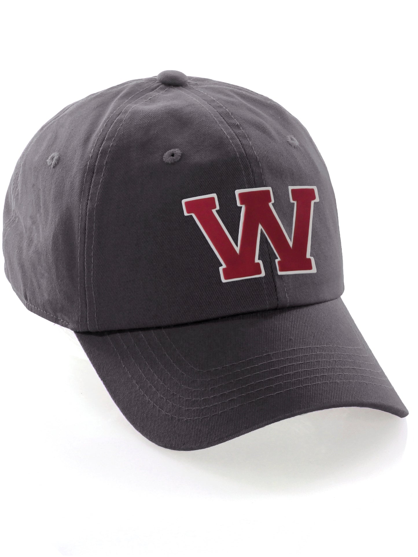 I&W Hatgear Customized Letter Initial Baseball Hat A to Z Team Colors, Charcoal Cap White Red