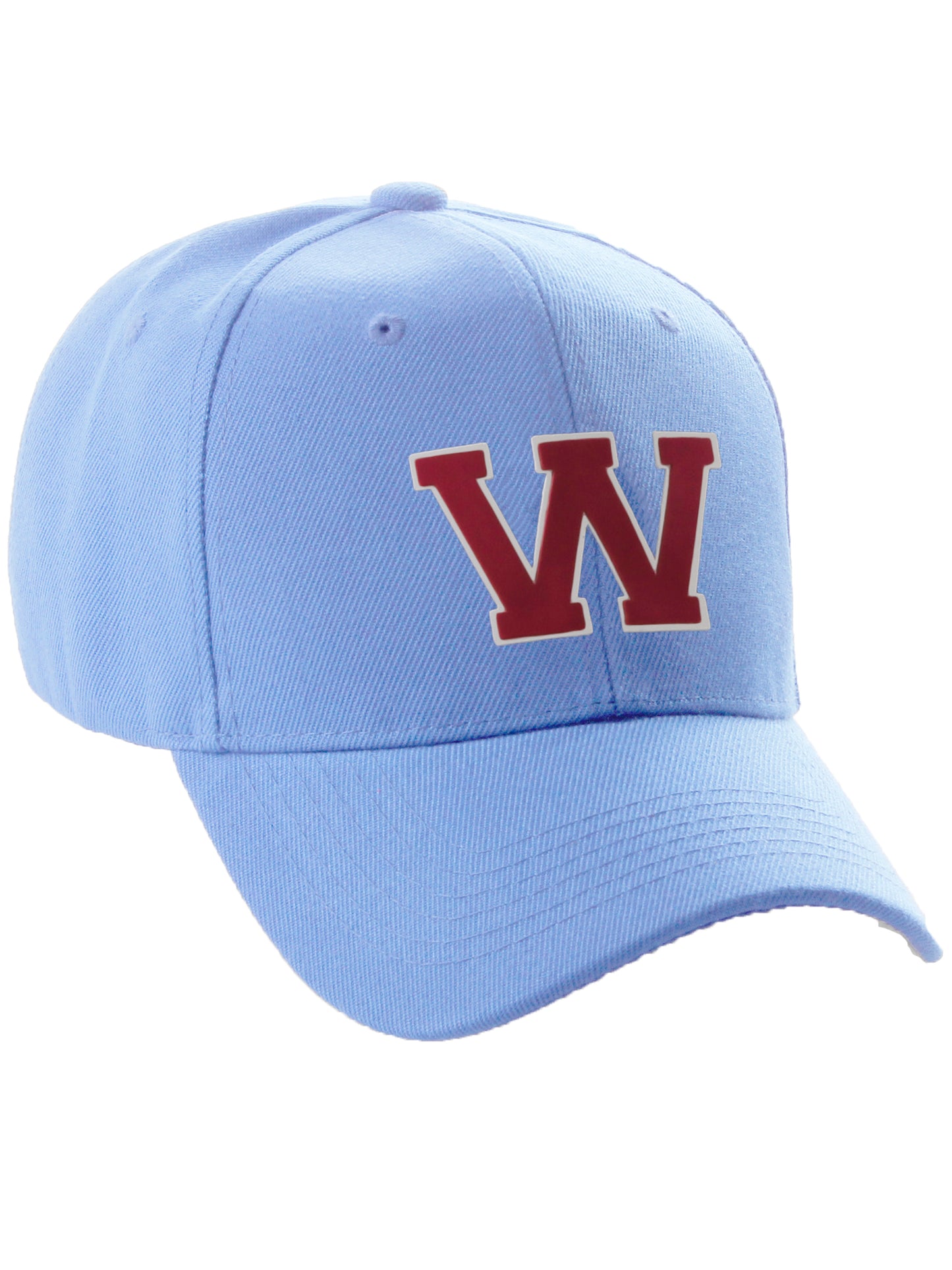 Classic Baseball Hat Custom A to Z Initial Team Letter, Sky Cap White Red