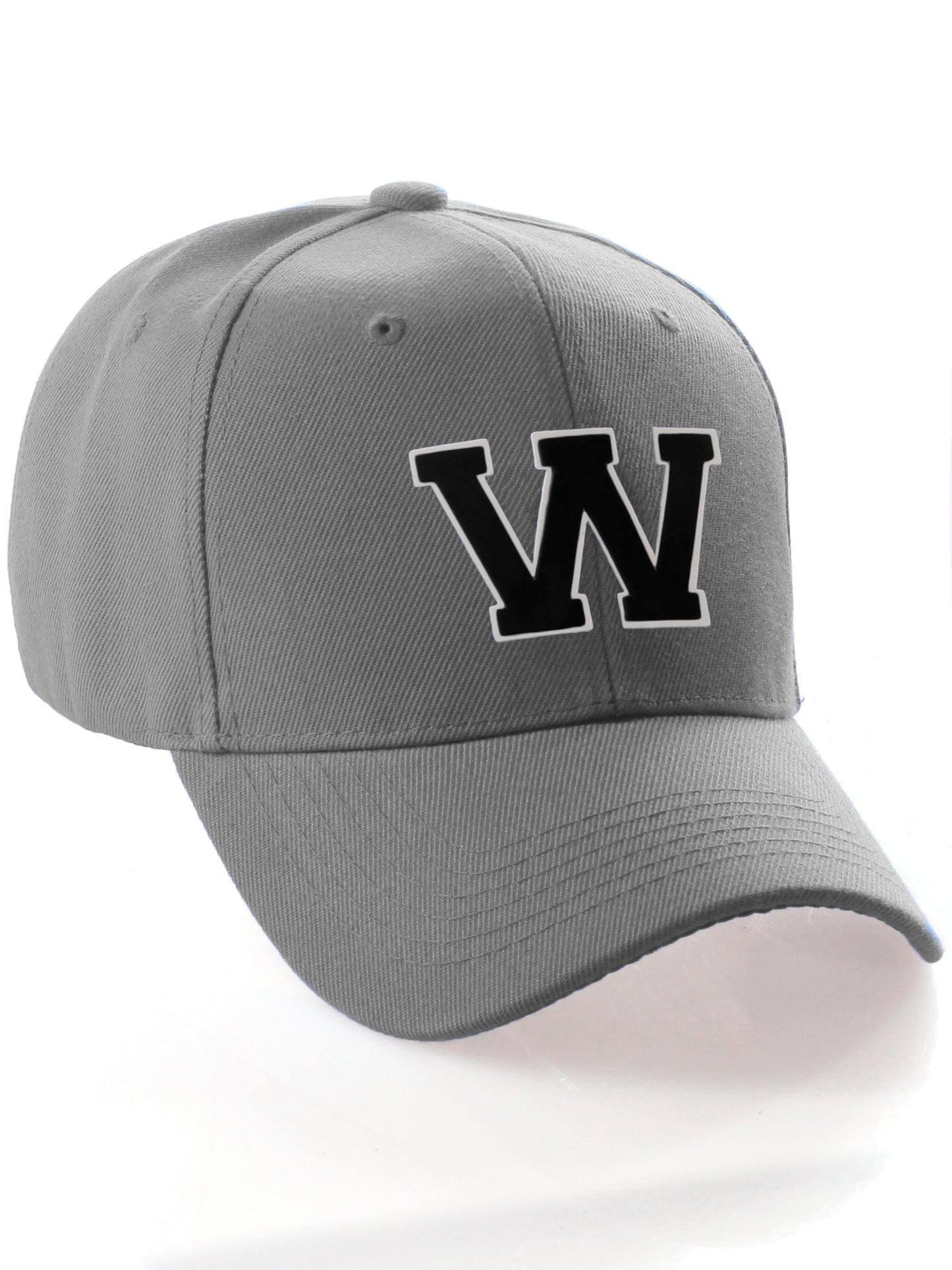 Classic Baseball Hat Custom A to Z Initial Team Letter, Charcoal Cap White Black