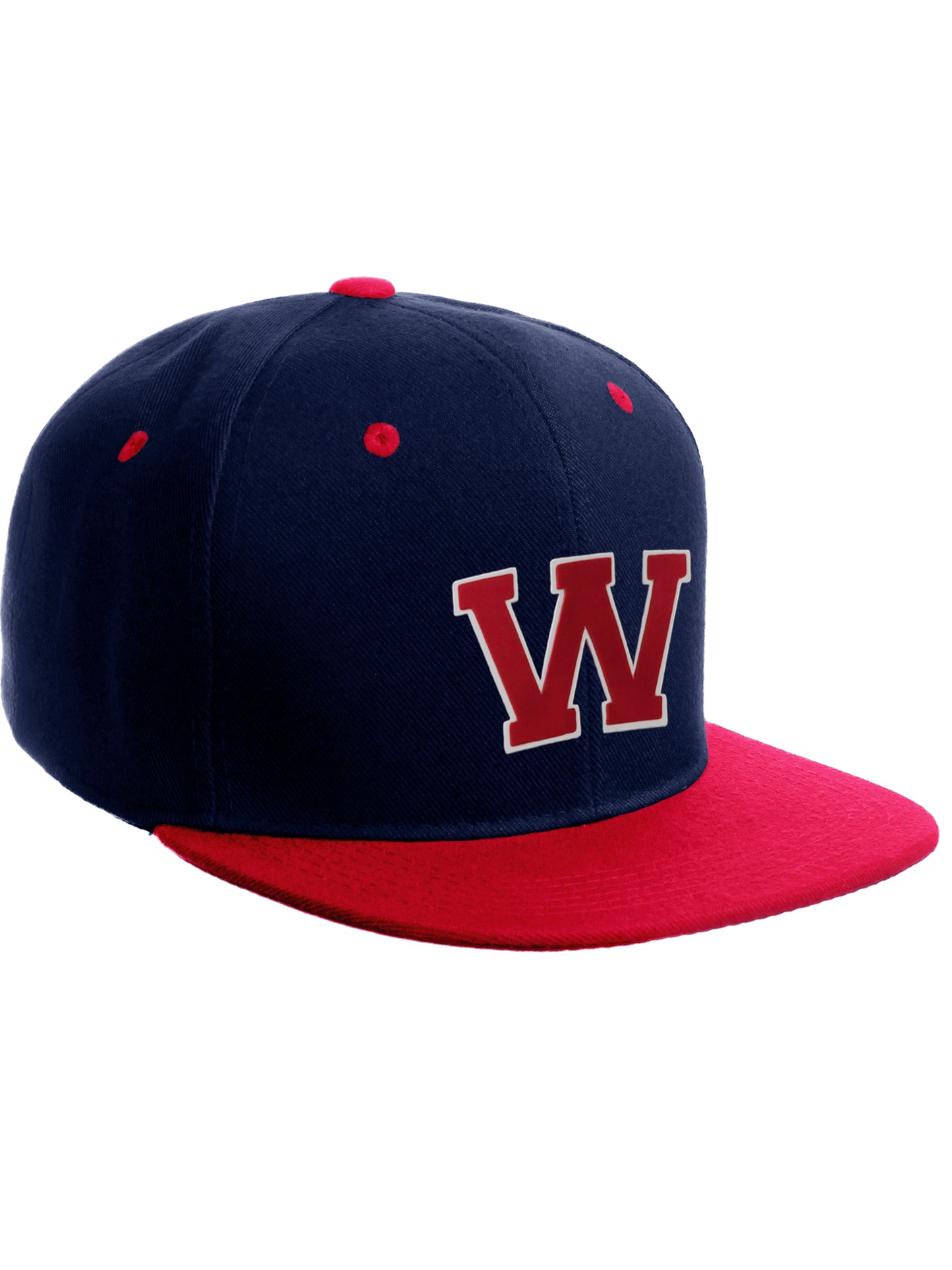 Classic Snapback Hat Custom A to Z Initial Letters, Navy Red Cap White Red