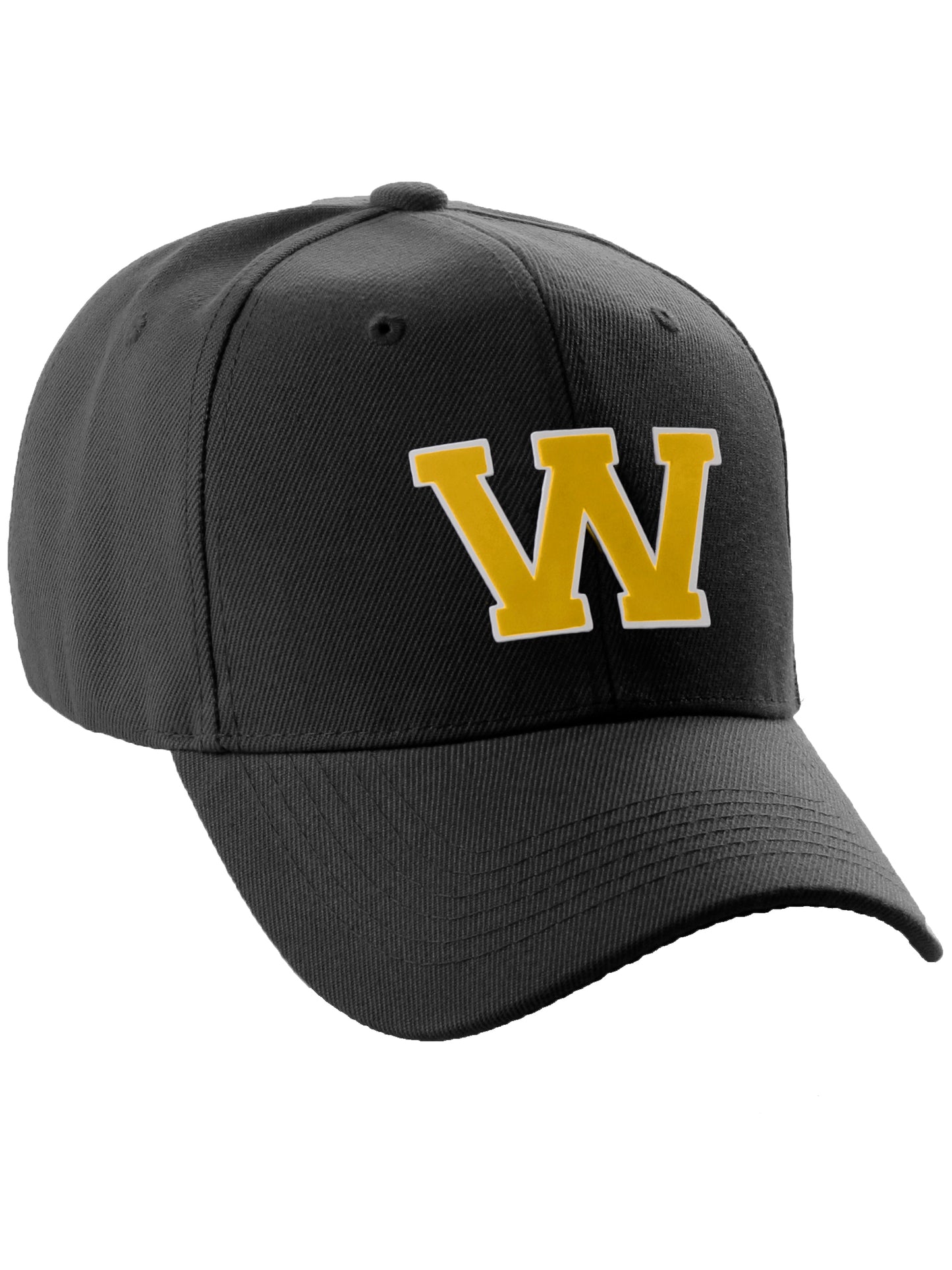 Classic Baseball hat Custom A to Z Initial Team Letter, Black Cap White Gold