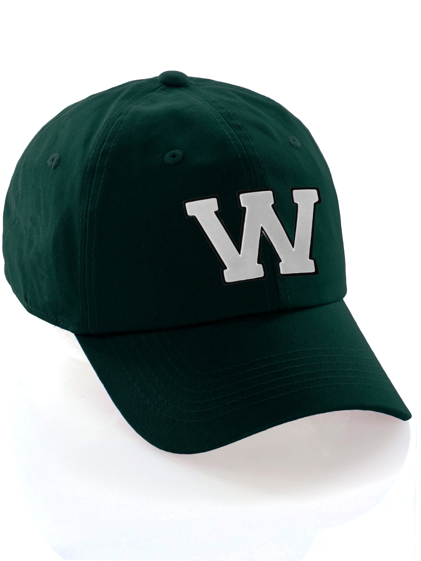 Custom Hat A to Z Initial Letters Classic Baseball Cap, Dk Green Hat Black White