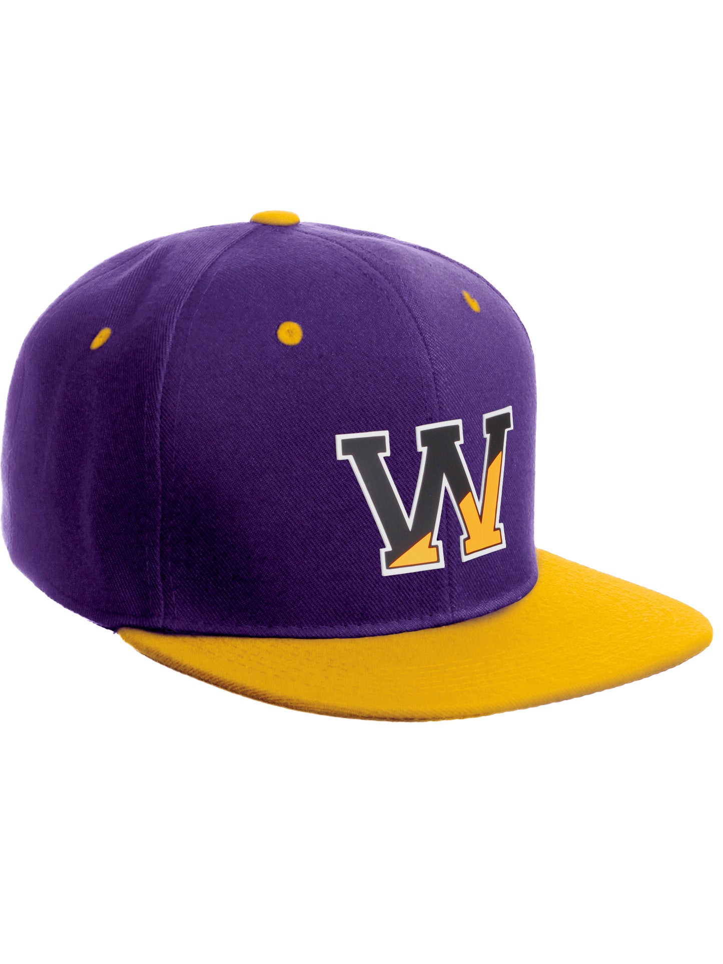 Daxton Classic Snapback Initial Numbers Letters Flat Bill Visor Purple Yellow Cap