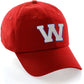 Customized Letter Initial Baseball Hat A to Z Team Colors, Red Cap Blue White