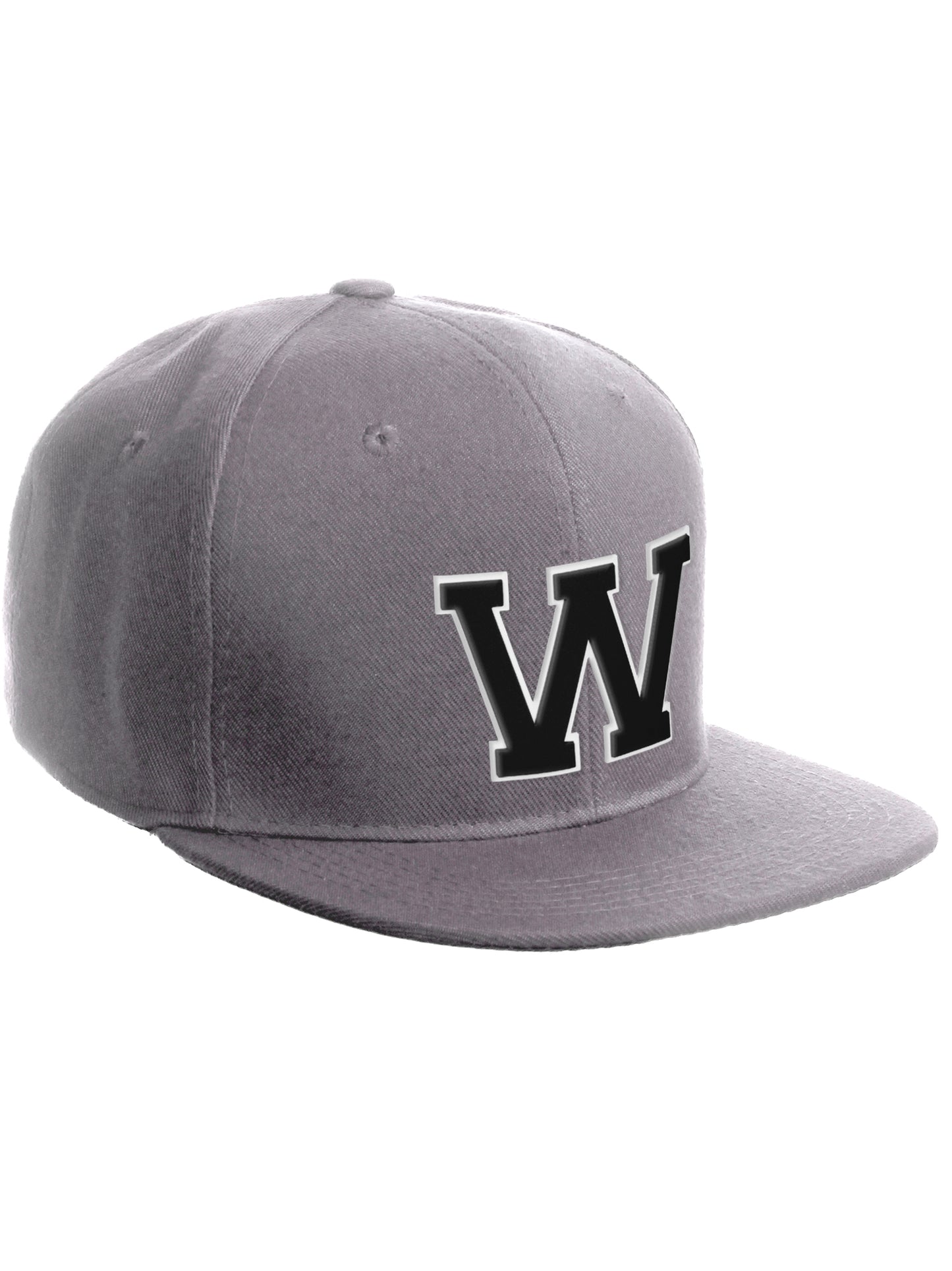 Classic Snapback Hat Custom A to Z Initial Letters, Light Grey Cap White Black