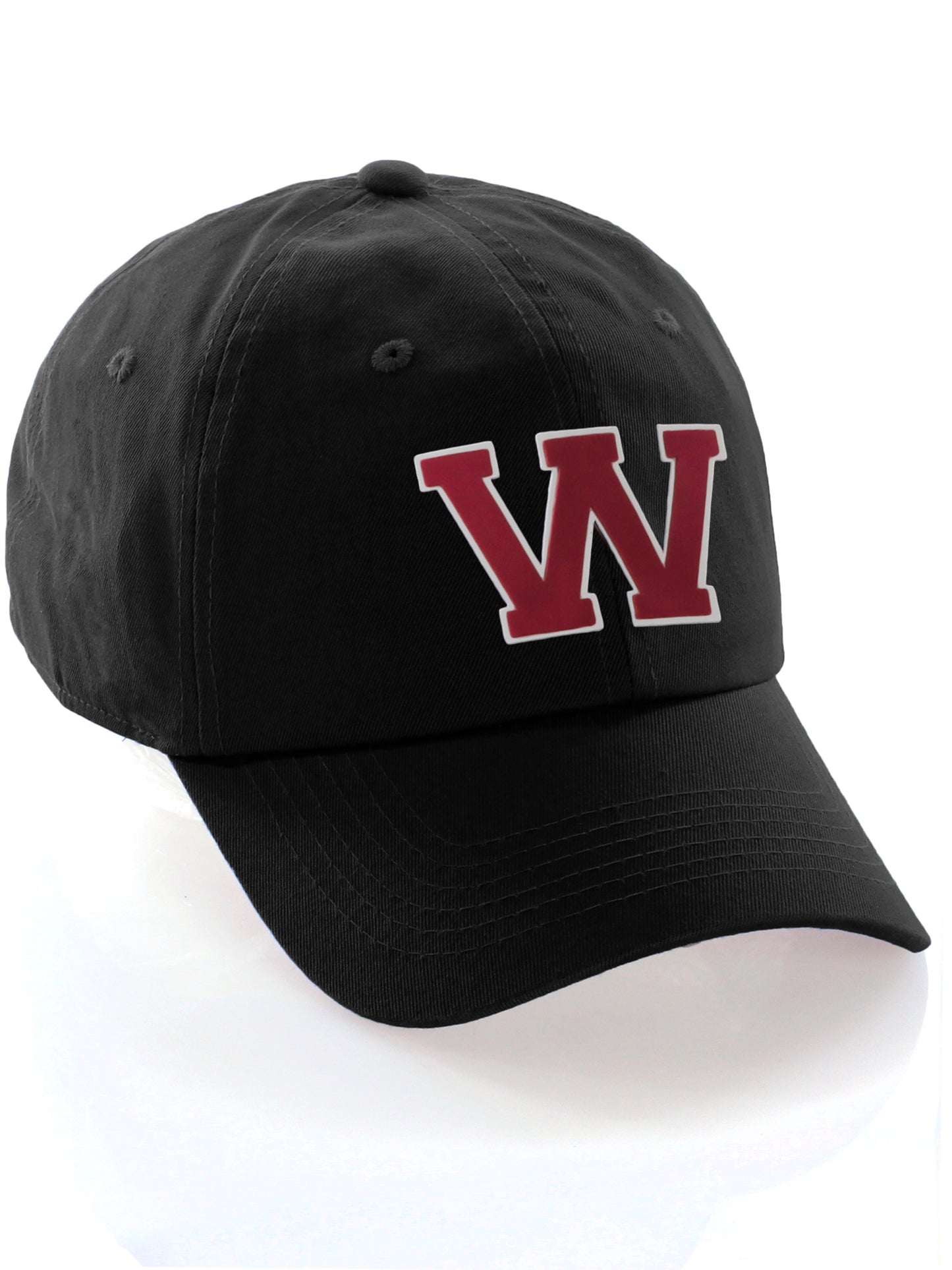 I&W Hatgear Customized Letter Initial Baseball Hat A to Z Team Colors, Black Cap White Red
