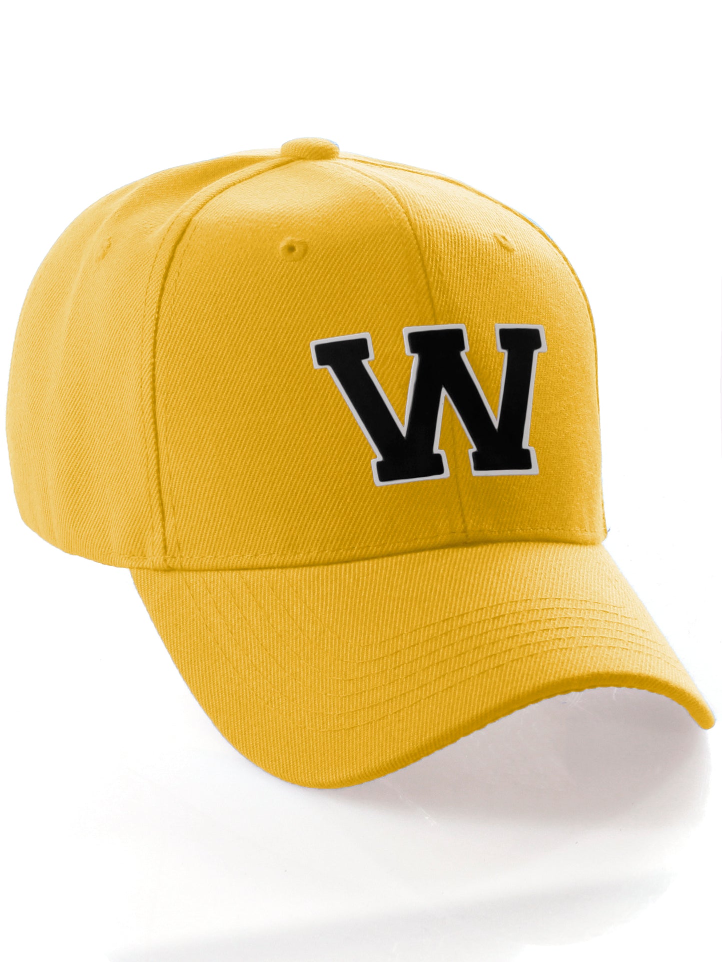 Classic Baseball Hat Custom A to Z Initial Team Letter, Yellow Cap White Black