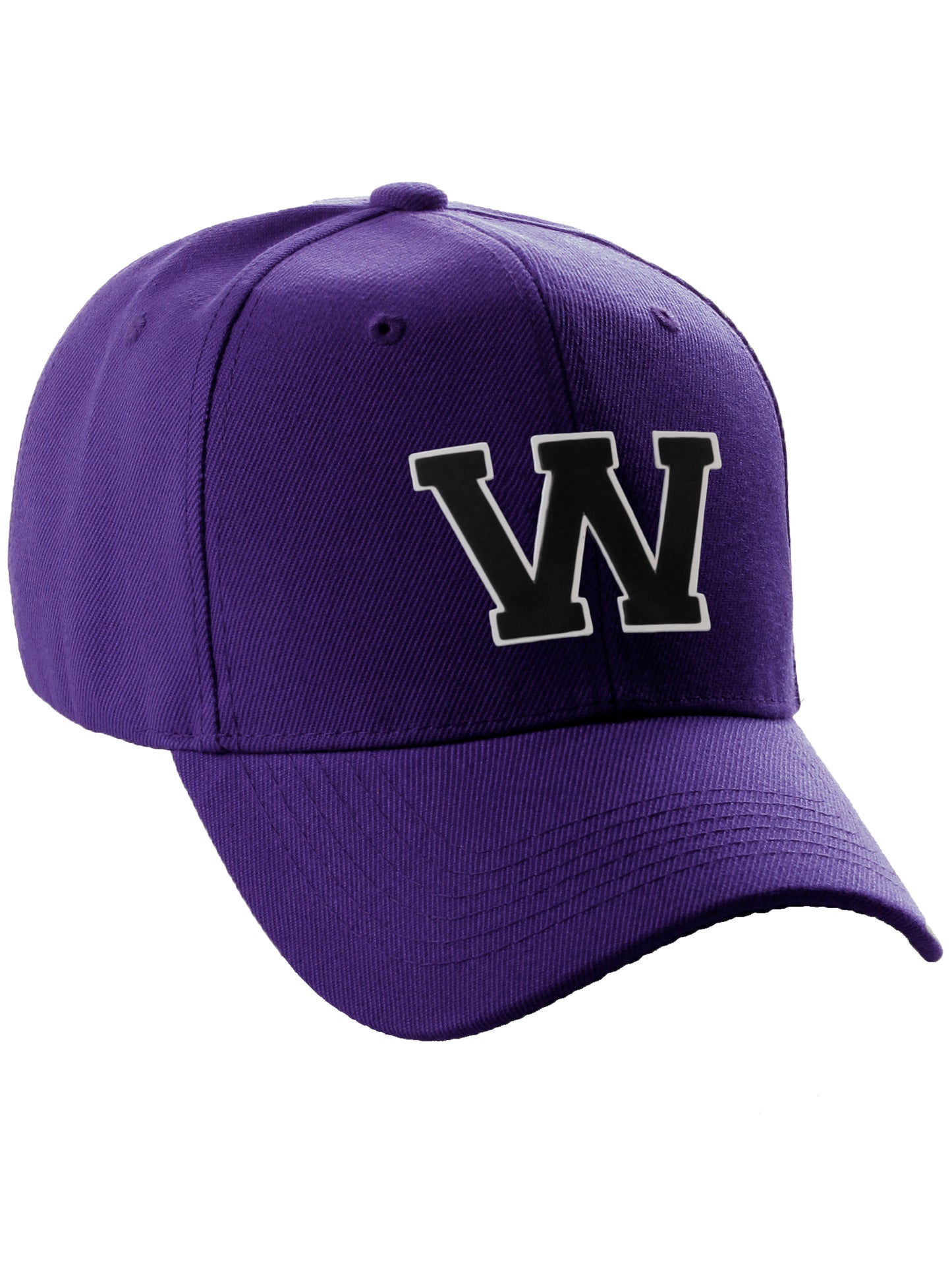 Classic Baseball Hat Custom A to Z Initial Team Letter, Purple Cap White Black