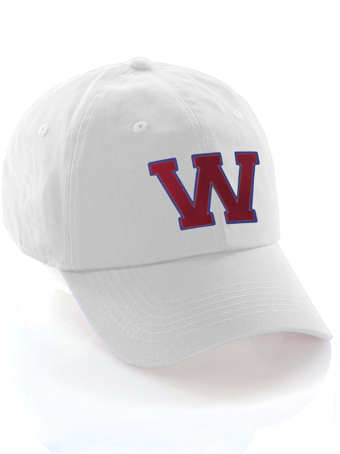 I&W Hatgear Customized Letter Initial Baseball Hat A to Z Team Colors, White Cap Blue Red