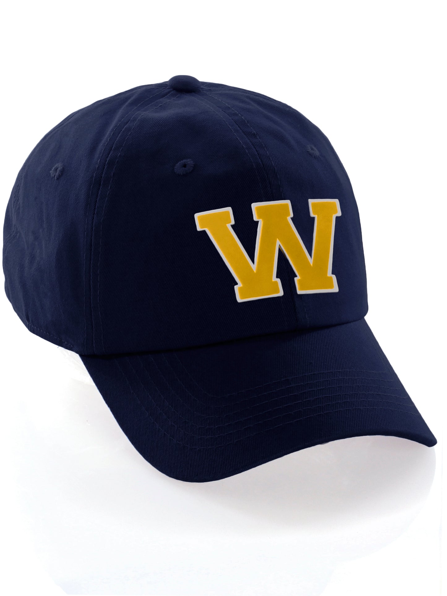 I&W Hatgear Customized Letter Initial Baseball Hat A to Z Team Colors, Navy Cap White Gold
