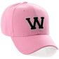 Classic Baseball Hat Custom A to Z Initial Team Letter, Pink Cap White Black