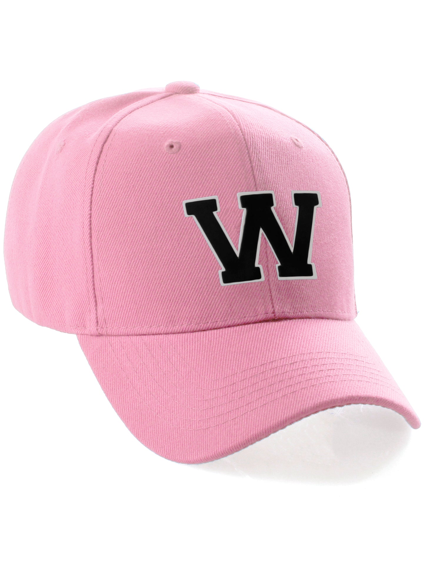 Classic Baseball Hat Custom A to Z Initial Team Letter, Pink Cap White Black