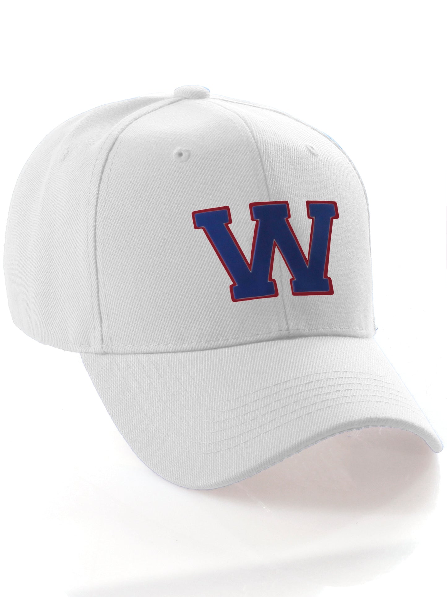 Classic Baseball Hat Custom A to Z Initial Team Letter, White Cap Red Blue