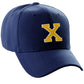 Classic Baseball Hat Custom A to Z Initial Team Letter, Navy Cap White Gold