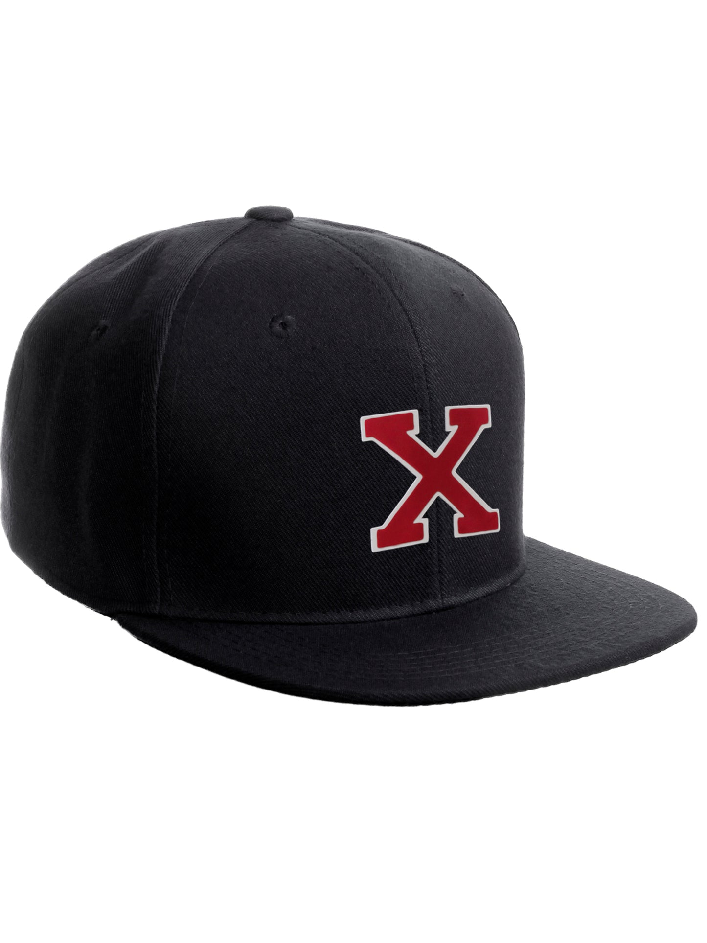 Classic Snapback Hat Custom A to Z Initial Raised Letters, Black Cap White Red