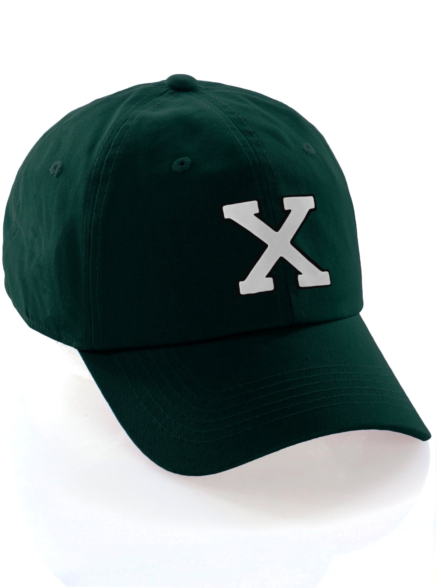 Custom Hat A to Z Initial Letters Classic Baseball Cap, Dk Green Hat Black White