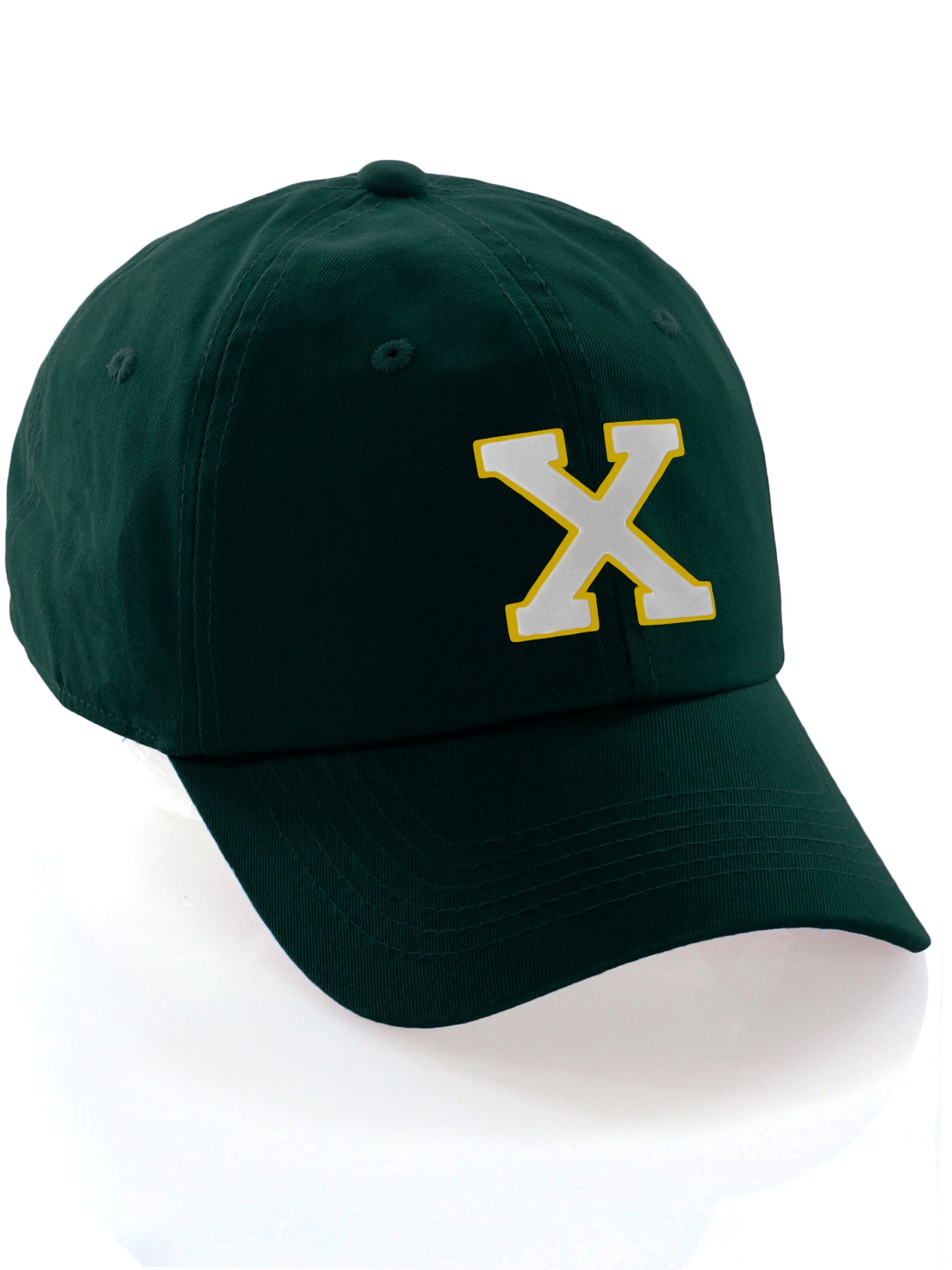 Custom Hat A to Z Initial Letters Classic Baseball Cap, Dk Green Hat Gold White