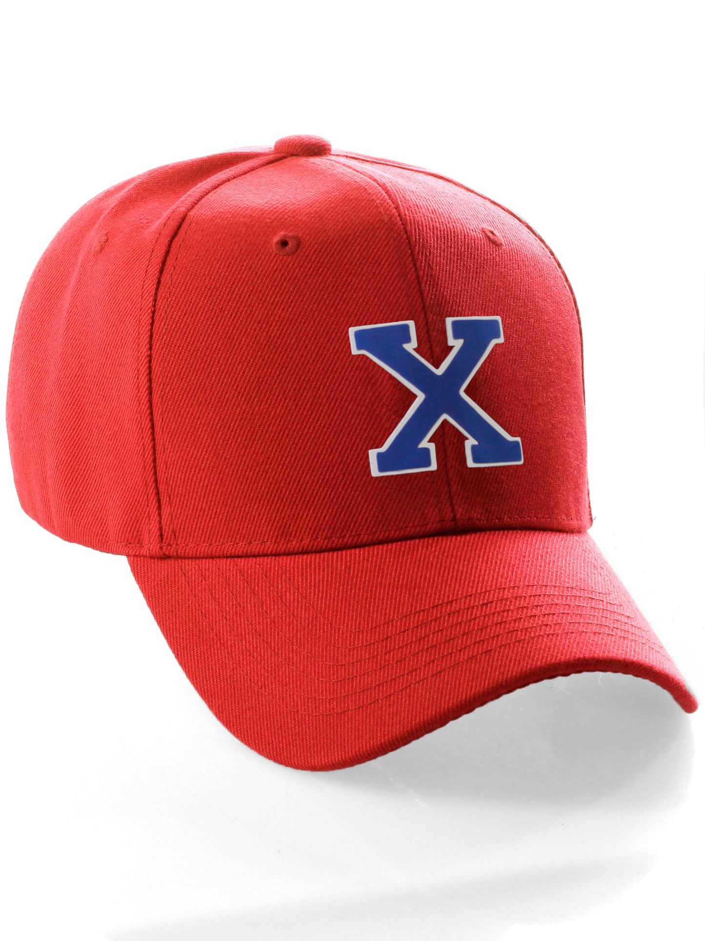 Classic Baseball hat Custom A to Z Initial Team Letter, Red Cap White Blue