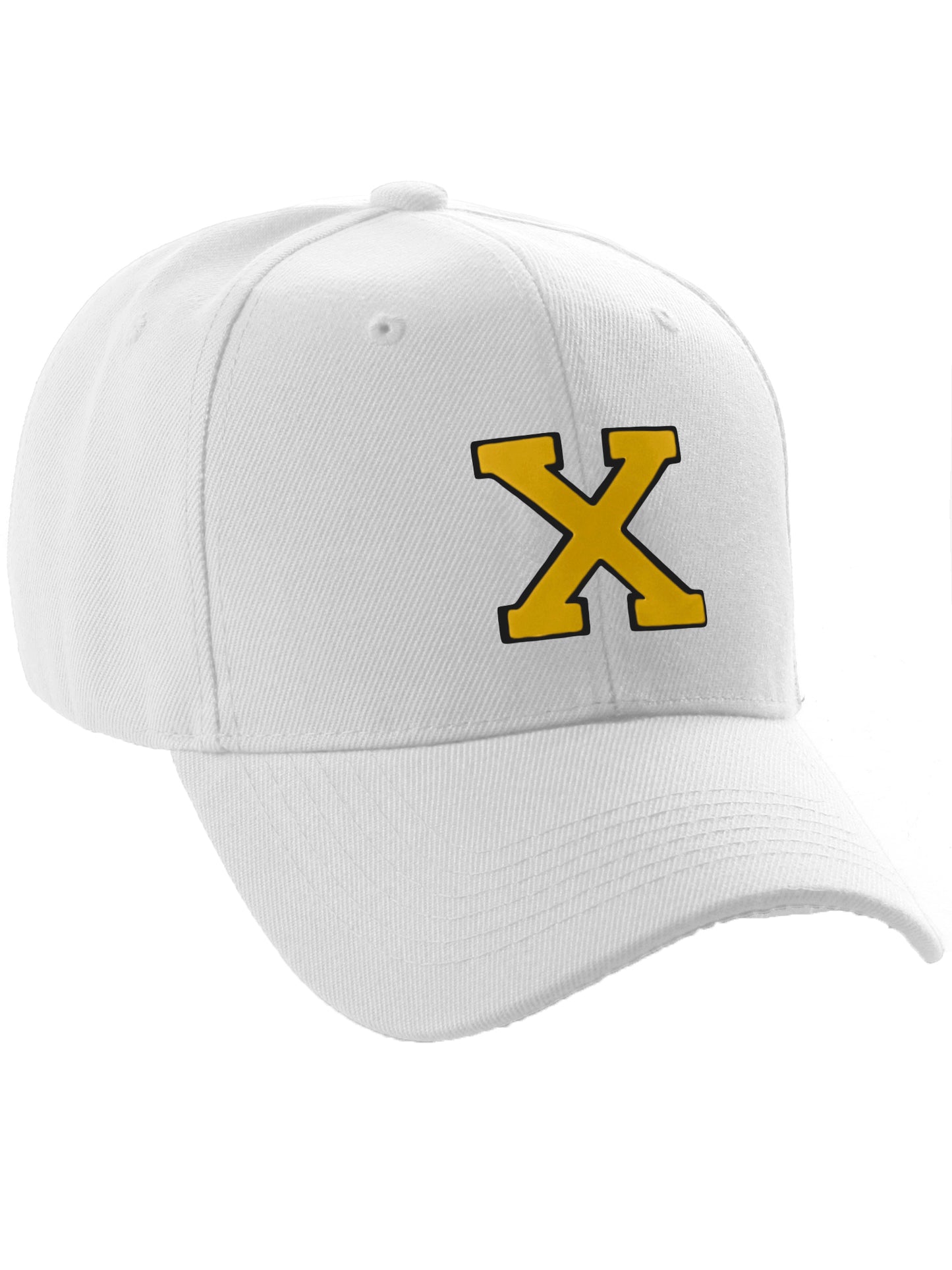 Classic Baseball Hat Custom A to Z Initial Team Letter, White Cap Black Gold