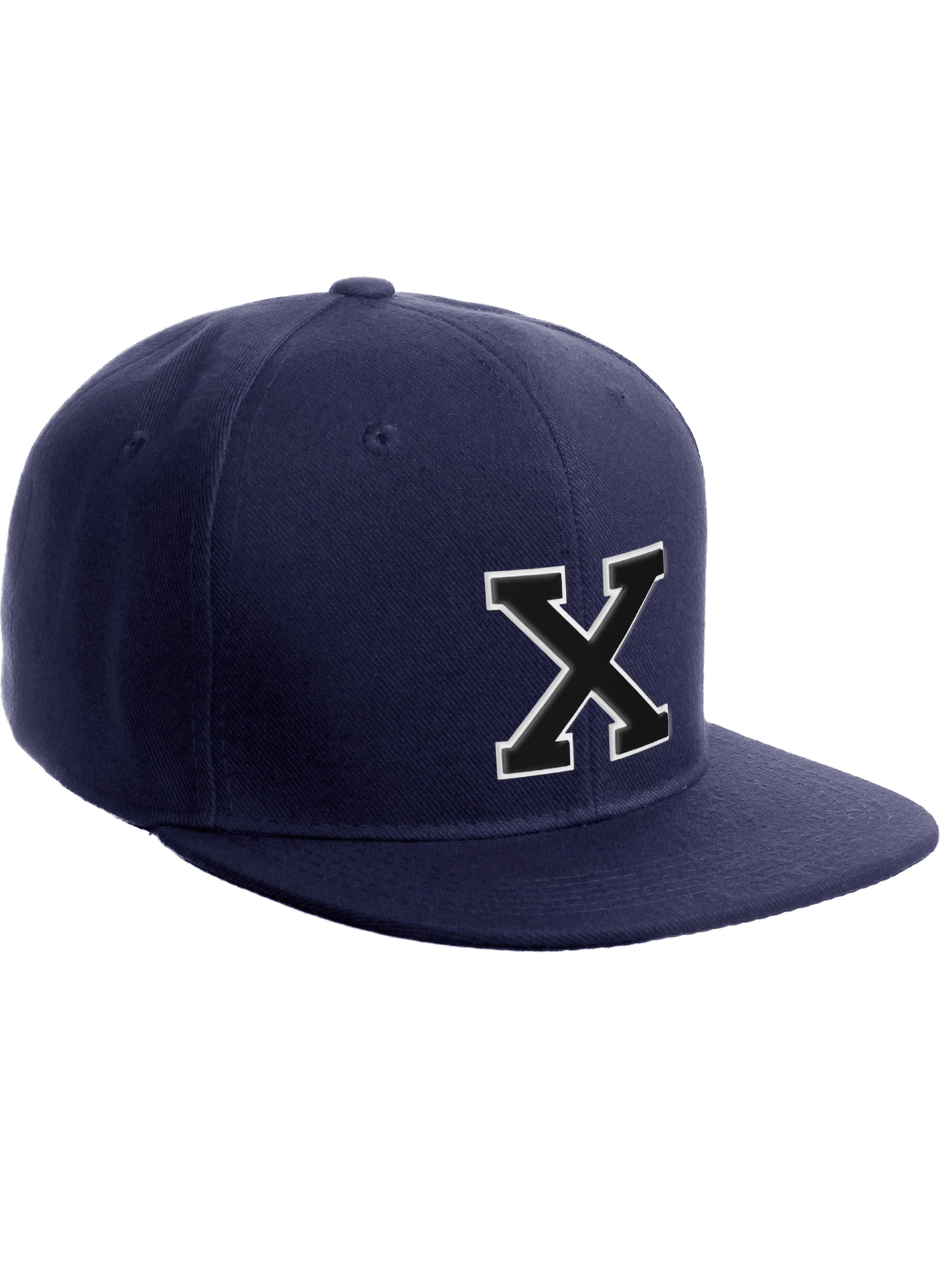 Classic Snapback Hat Custom A to Z Initial Letters, Navy Cap White Black
