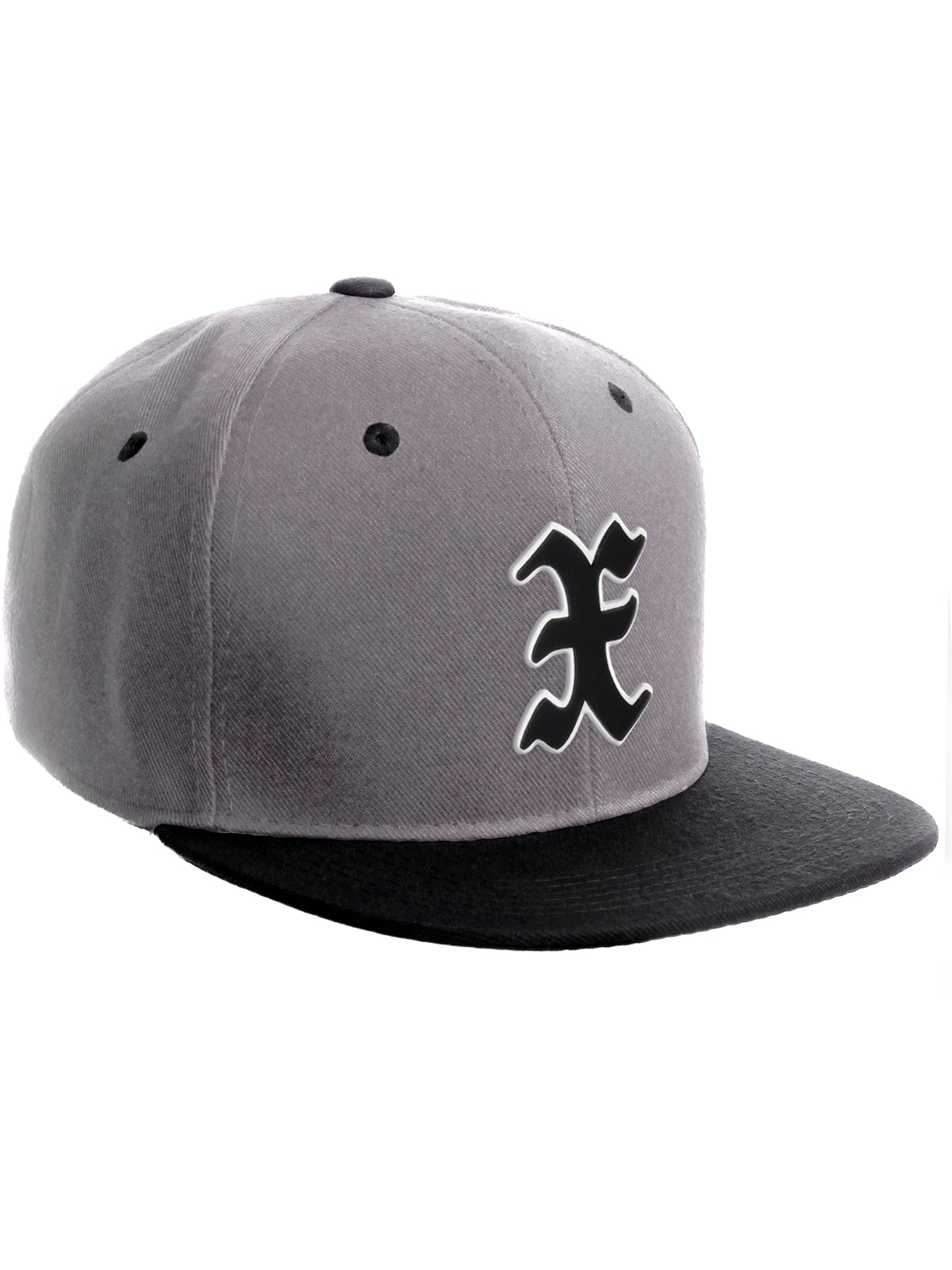 Daxton Classic Snapback Old English Alphabet A to Z Numbers Initials Flat Bill Visor Cap