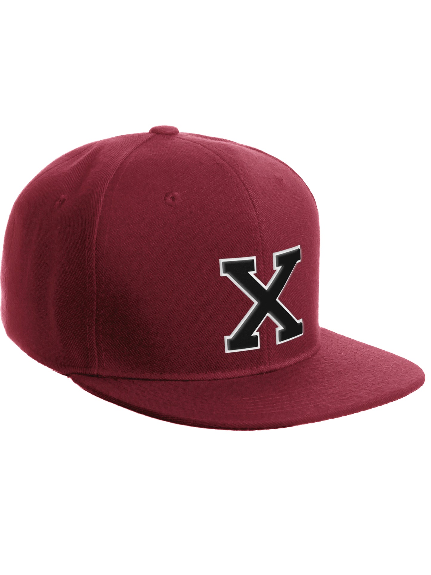 Classic Snapback Hat Custom A to Z Initial Letters, Burgundy Cap White Black