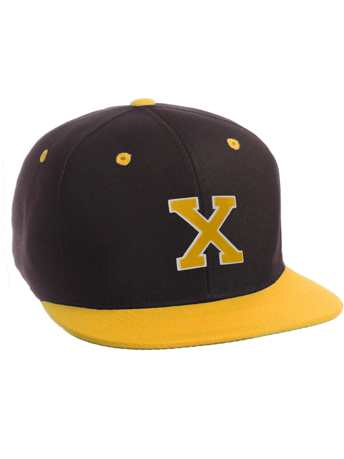 Classic Snapback Hat Custom A to Z Initial Letters, Black Gold Cap White Gold