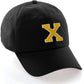 I&W Hatgear Customized Letter Initial Baseball Hat A to Z Team Colors, Black Cap White Gold