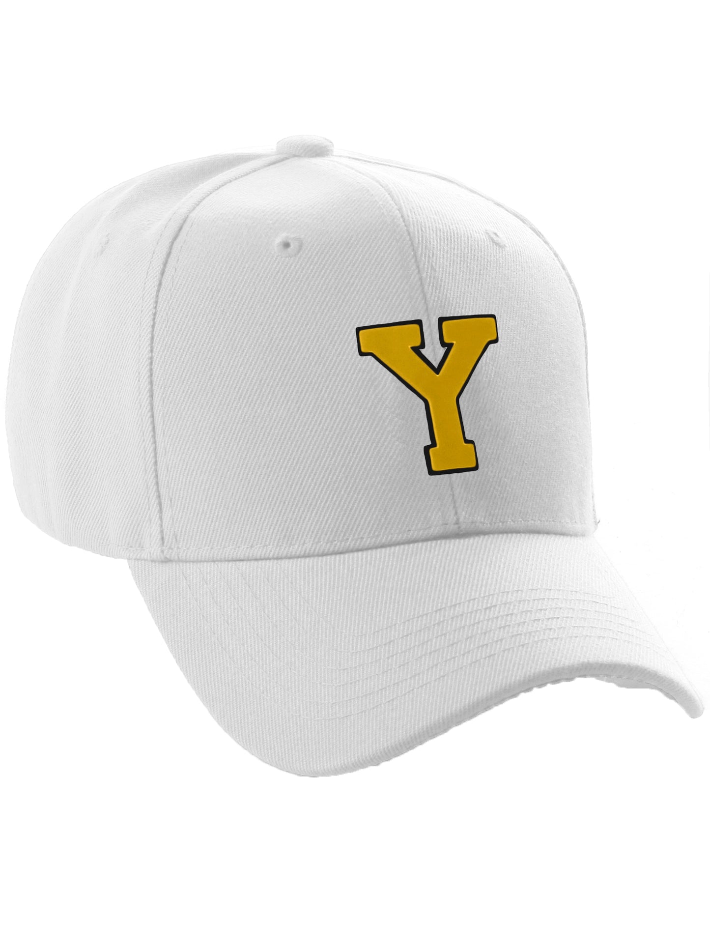 Classic Baseball Hat Custom A to Z Initial Team Letter, White Cap Black Gold