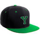Classic Snapback Hat Custom A to Z Initial Letters, Black Green Cap White Green