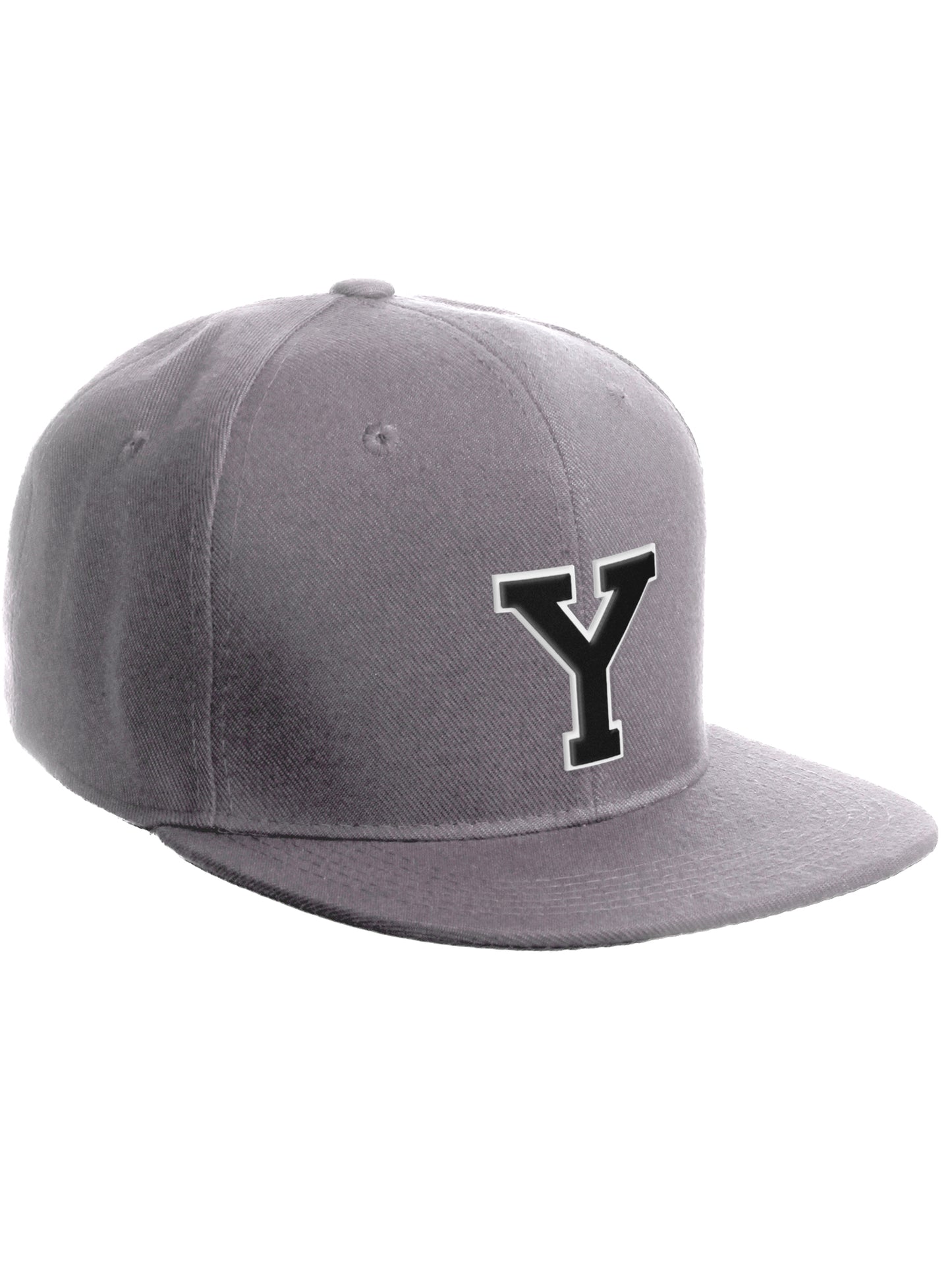 Classic Snapback Hat Custom A to Z Initial Letters, Light Grey Cap White Black