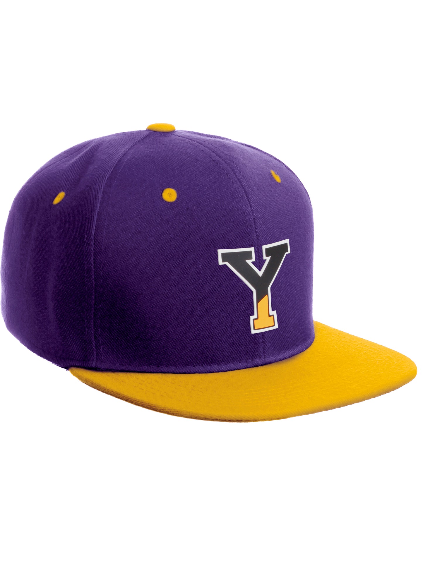 Daxton Classic Snapback Initial Numbers Letters Flat Bill Visor Purple Yellow Cap