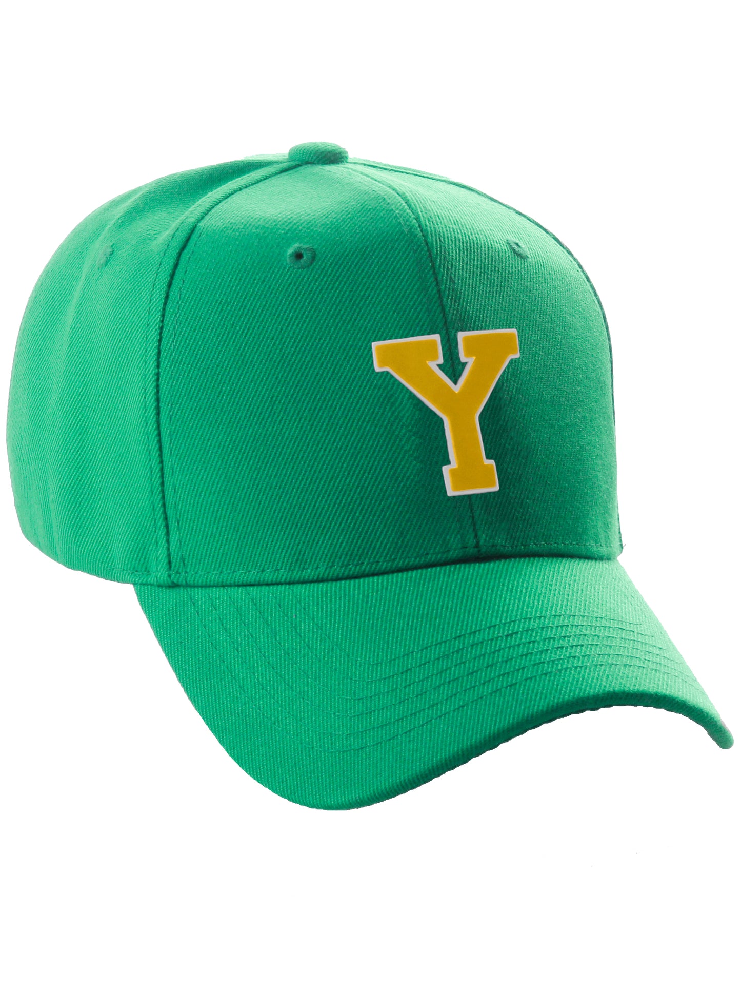 Classic Baseball Hat Custom A to Z Initial Team Letter, Green Cap White Gold