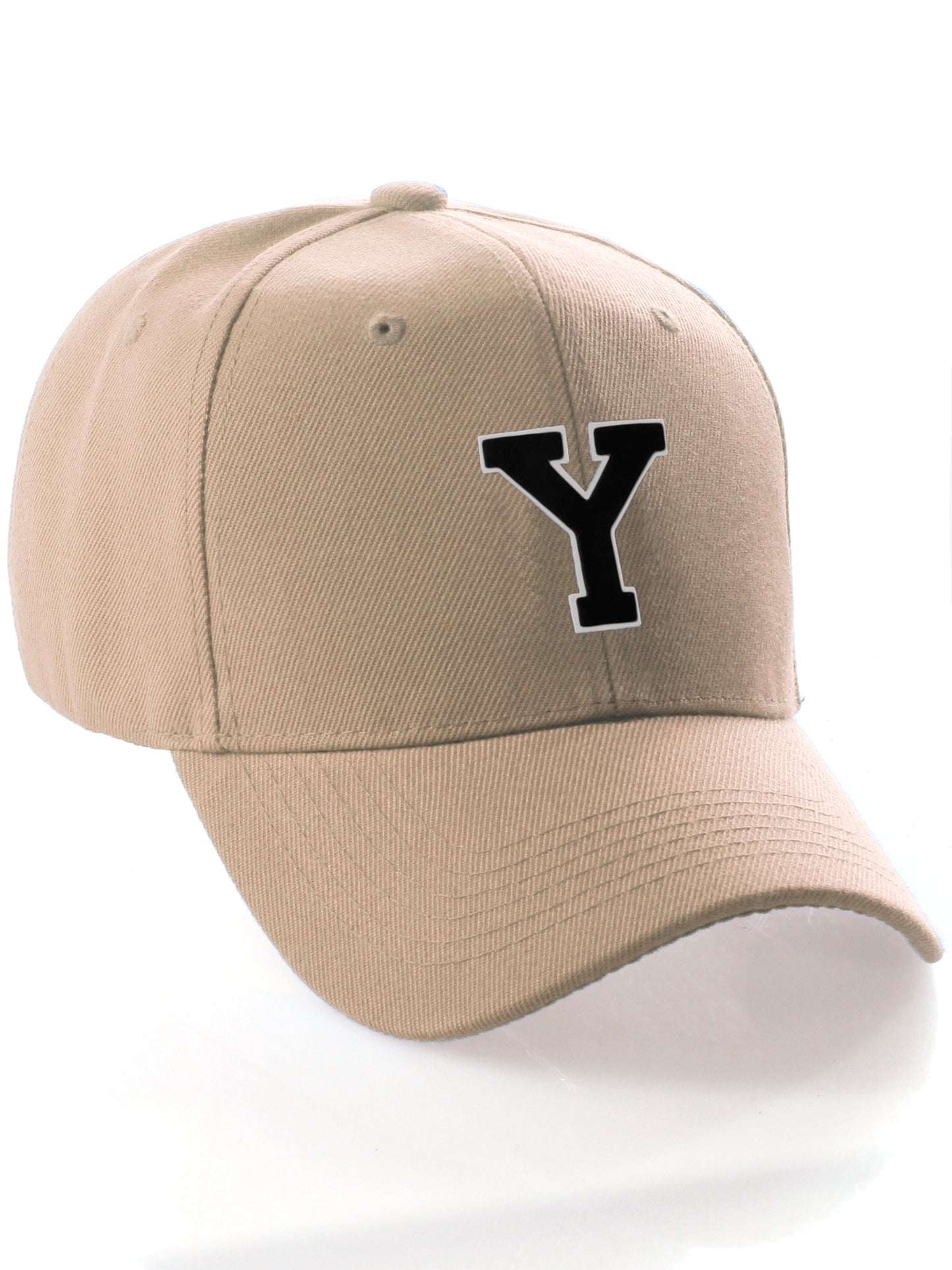 Classic Baseball Hat Custom A to Z Initial Team Letter, Khaki Cap White Black
