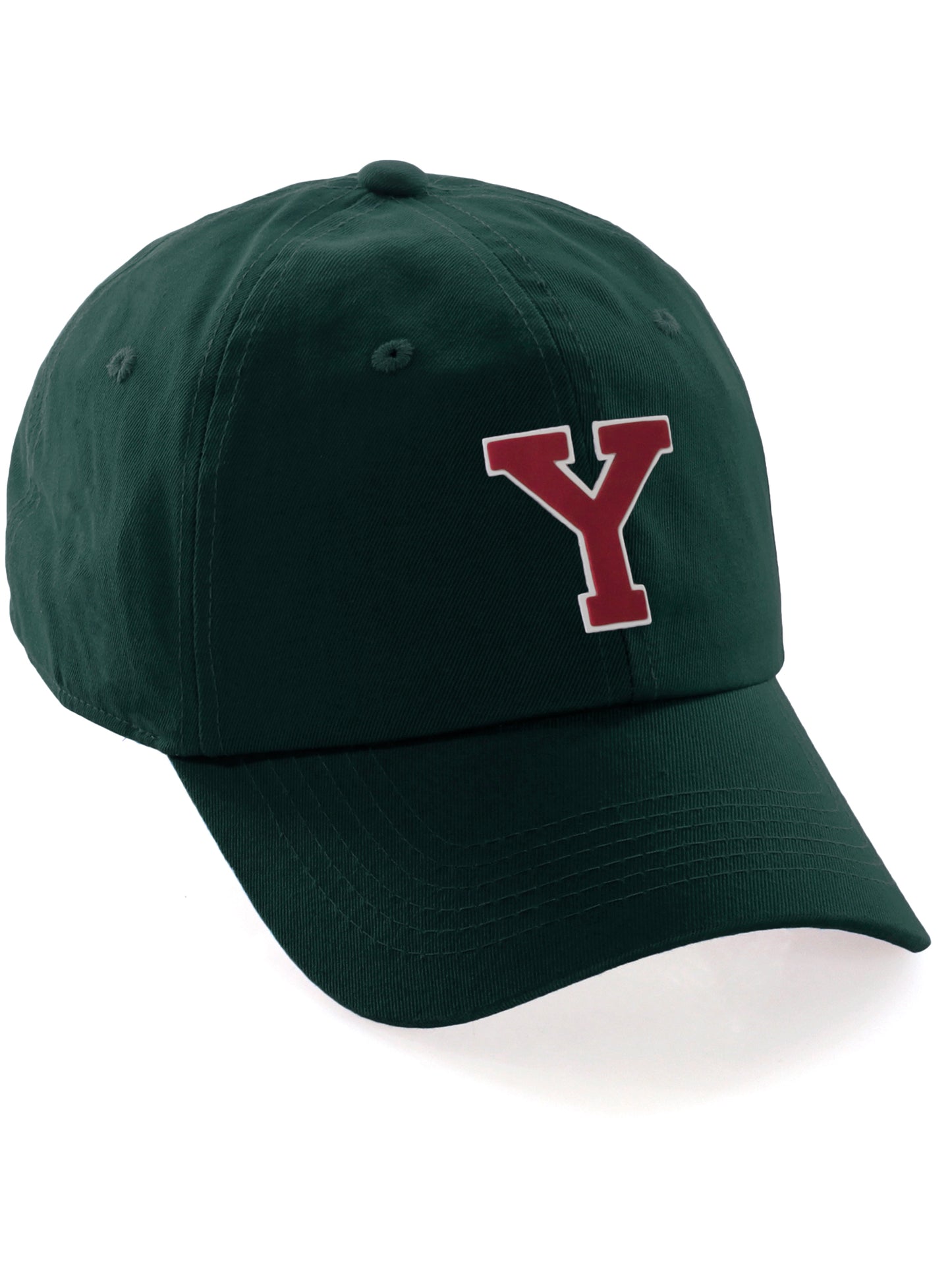 Custom Hat A to Z Initial Letters Classic Baseball Cap, Dk Green Hat White Red