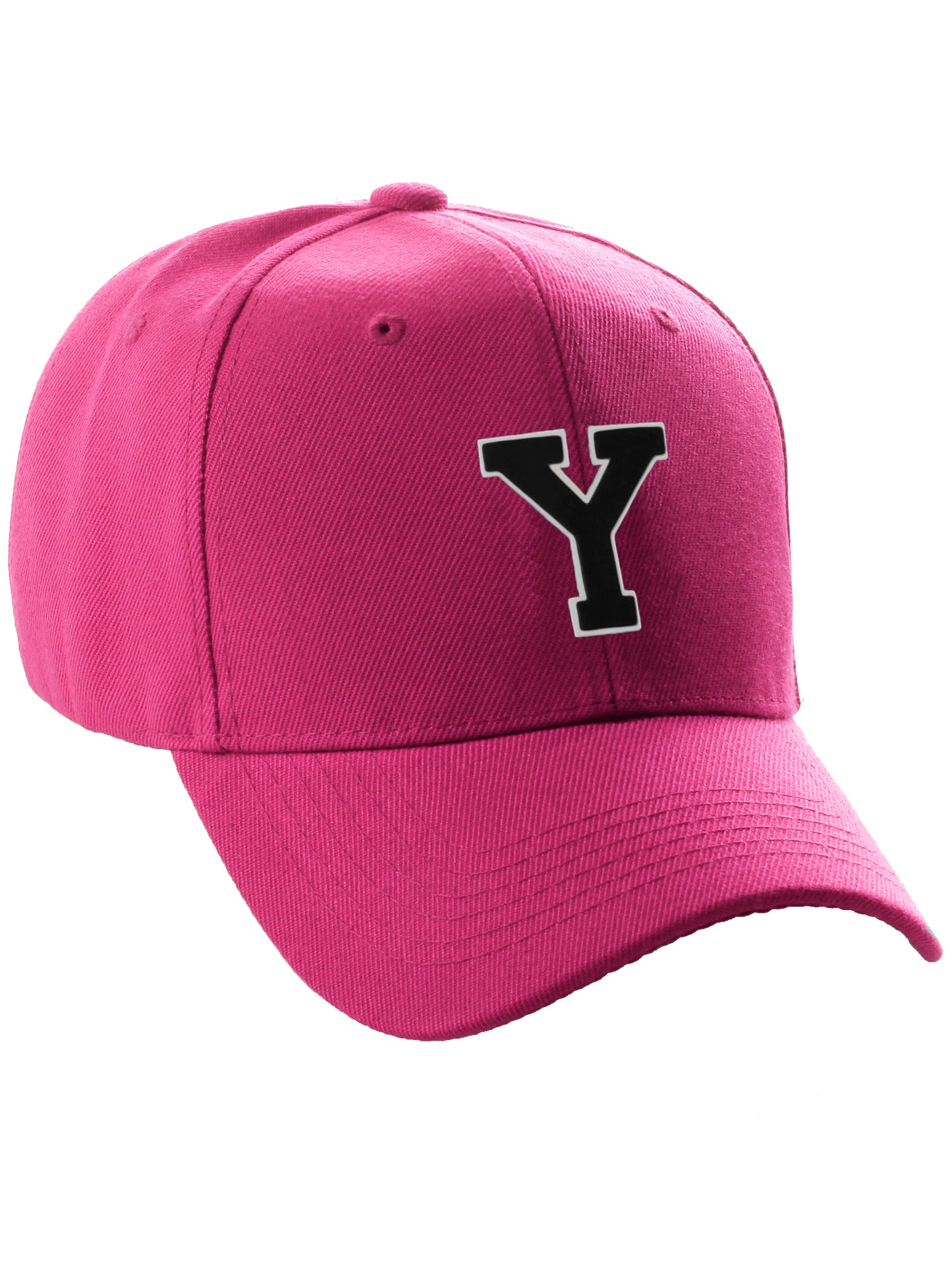 Classic Baseball Hat Custom A to Z Initial Team Letter, Hot Pink Cap White Black