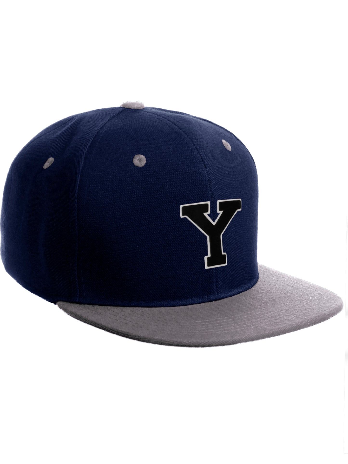 Classic Snapback Hat Custom A to Z Initial Letters, Navy Grey Cap White Black