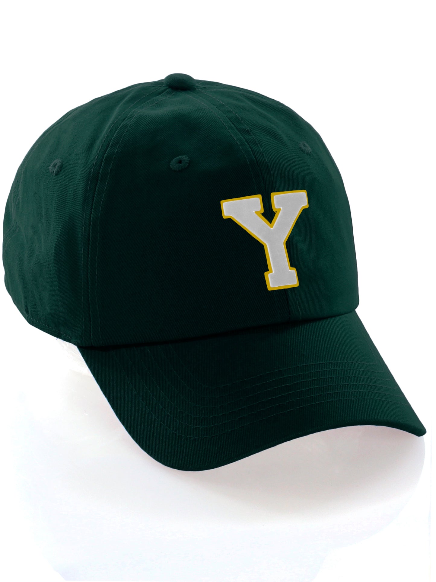 Custom Hat A to Z Initial Letters Classic Baseball Cap, Dk Green Hat Gold White