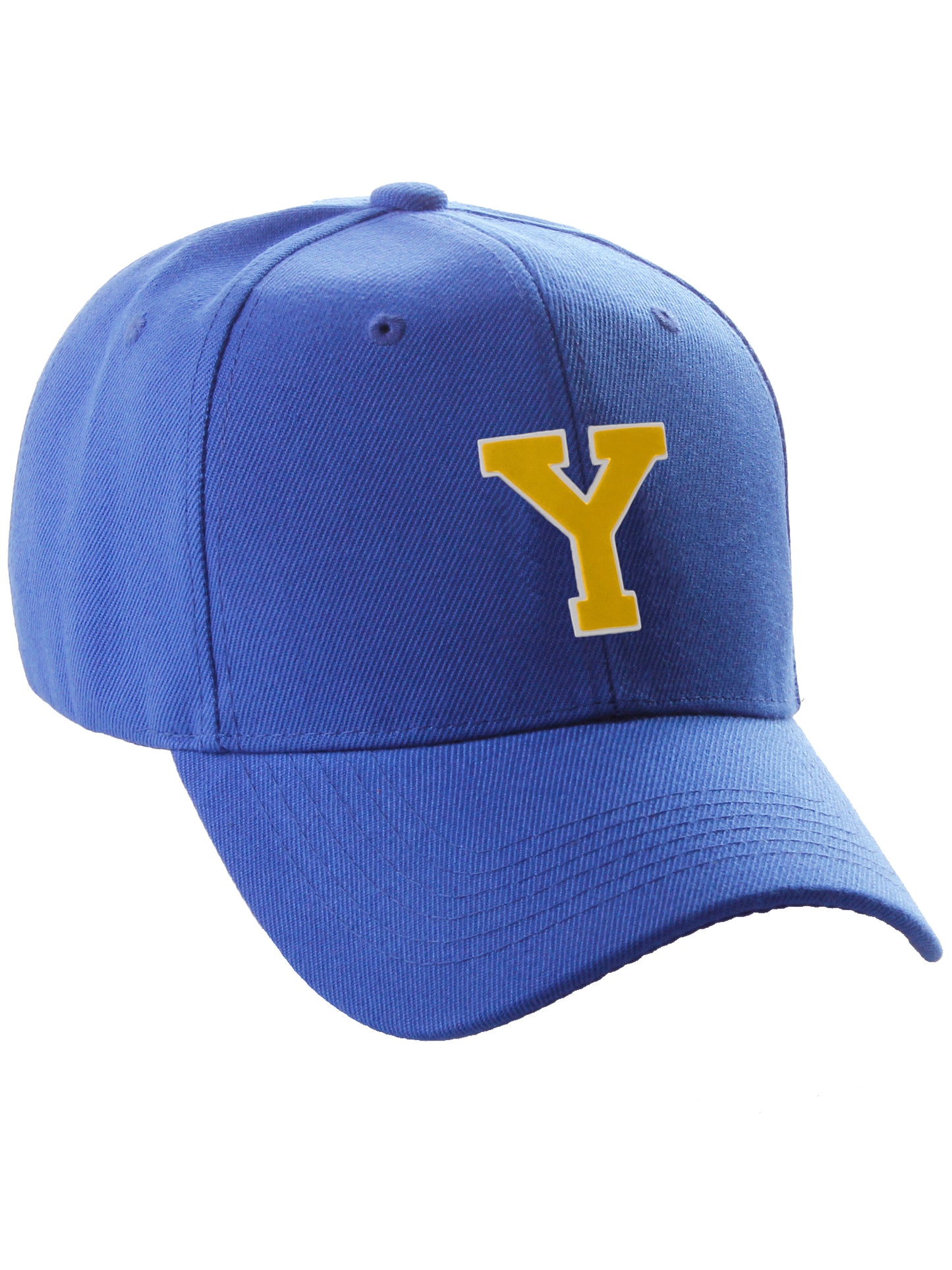 Classic Baseball Hat Custom A to Z Initial Team Letter, Blue Cap White Gold