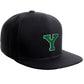 Classic Snapback Hat Custom A to Z Initial Raised Letters, Black Cap White Green