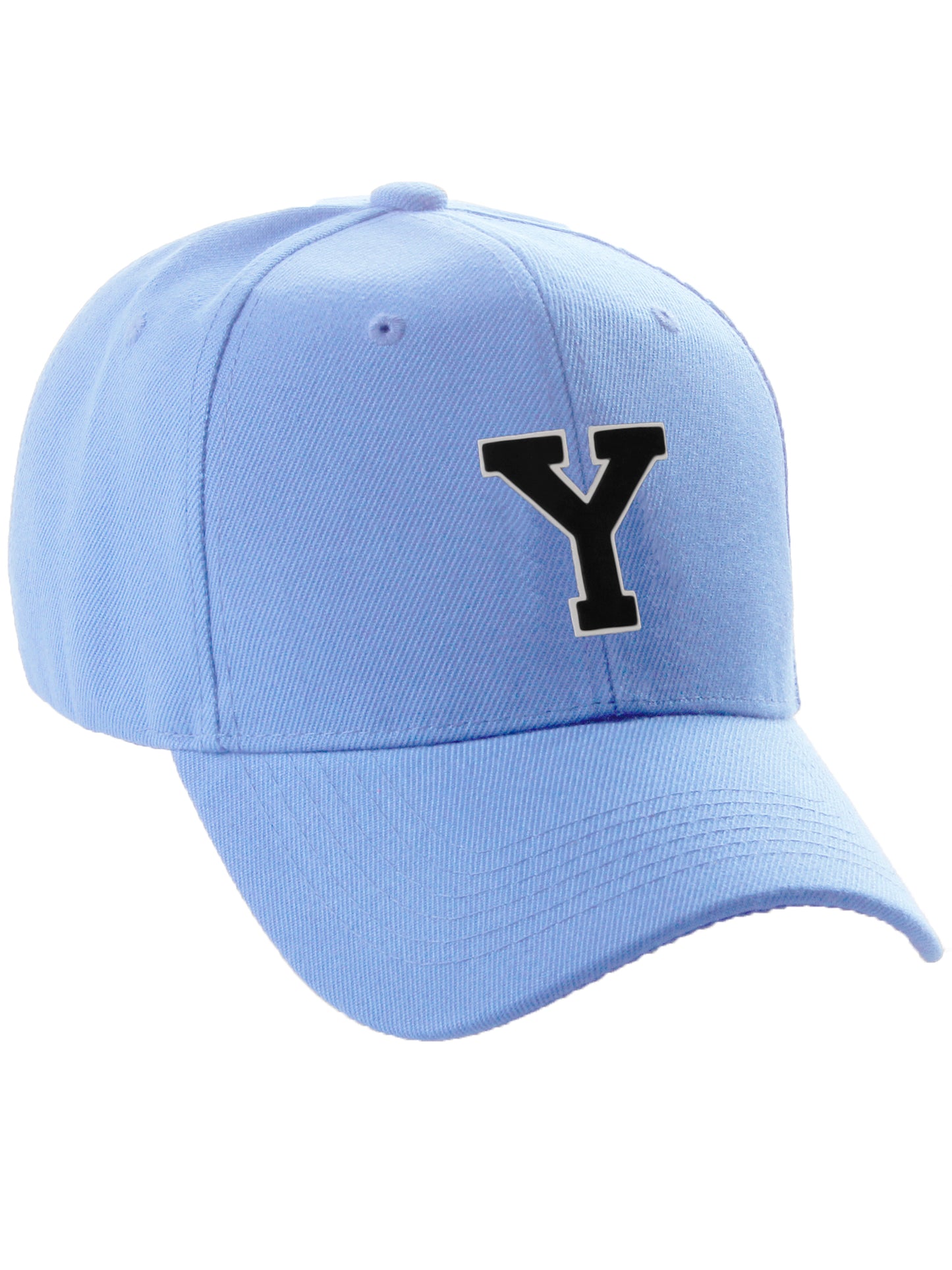 Classic Baseball Hat Custom A to Z Initial Team Letter, Sky Cap White Black